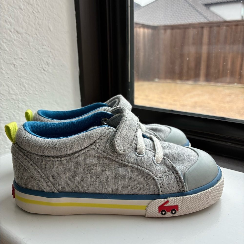 See Kai Run Gray Sneakers with Blue and Yellow Highlights